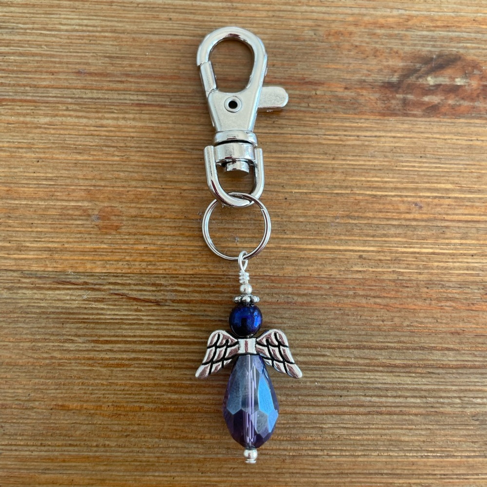 Handmade Deep Purple Angel Hand Bag Charm Keychain Zipper Pull Snap Hook Clip